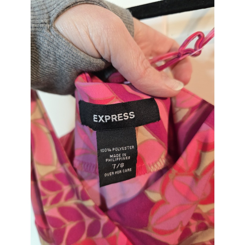 Vintage 90s Express Pink Floral Mini Dress Size 7/8 Y2K Barbiecore‎ Y2K Retro - Picture 2 of 3